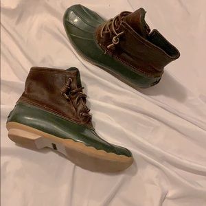 Green Sperry duck boots
